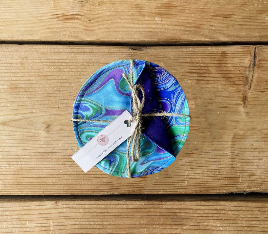 Fabric Coasters, 4 Set, Handmade Coasters, Cotton Coasters. Marble COAST-19