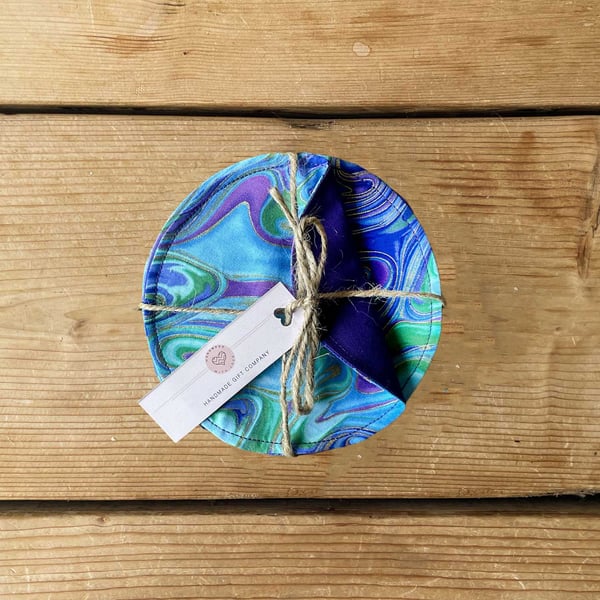 Fabric Coasters, 4 Set, Handmade Coasters, Cotton Coasters. Marble COAST-19