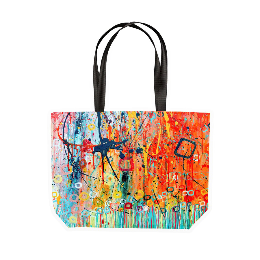 Jellyfish Orange & Blue Abstract Art Large Canvas Shopping Tote Bag - Turquoise 
