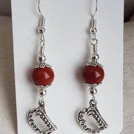 Gorgeous Red Jasper and Fangs Earrings.