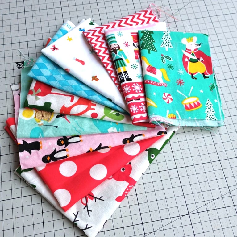 Christmas Fabric Scrap Bag - Kids theme Quilting Cotton - Zero Waste