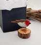 Handmade Etched Fused Glass Robin on Small Yew Wood Stand