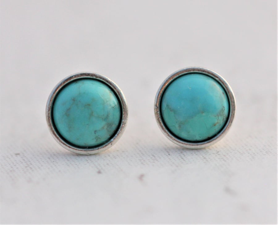 Turquoise Sterling Silver Stud Earrings 6mm