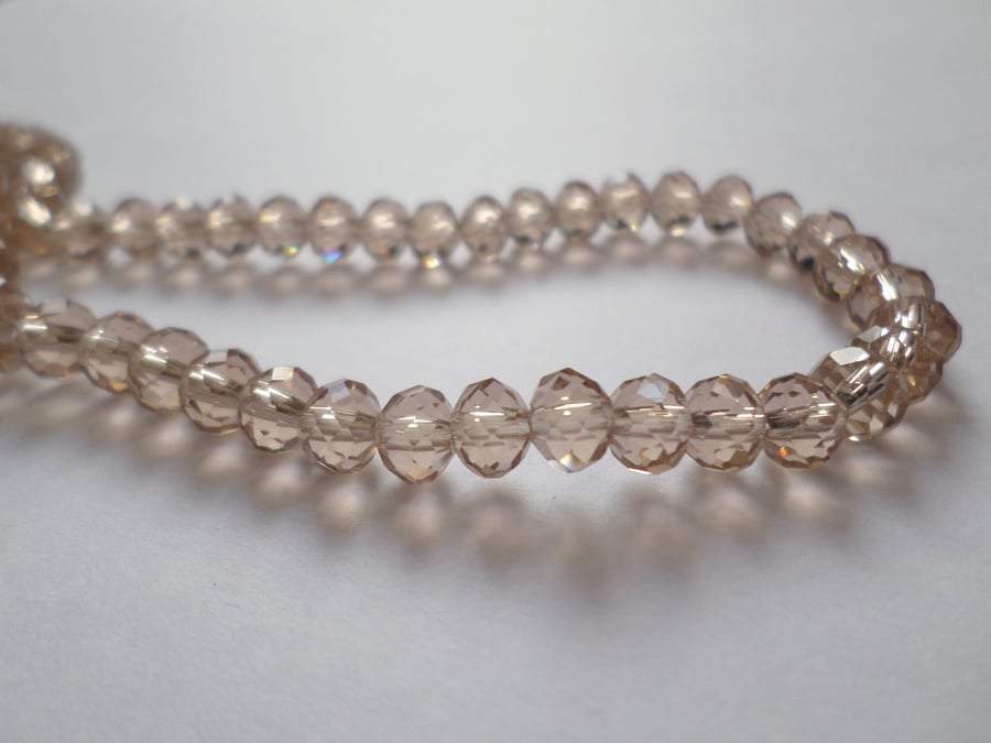 50 x Faceted Glass Beads - Rondelle - 6mm - Pale Nude 