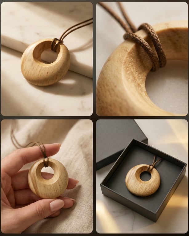 Unique spalted Beech circular pendant necklace 