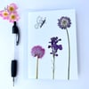 Handmade Real Pressed Flower and hand drawn Butterfly Greeting Card