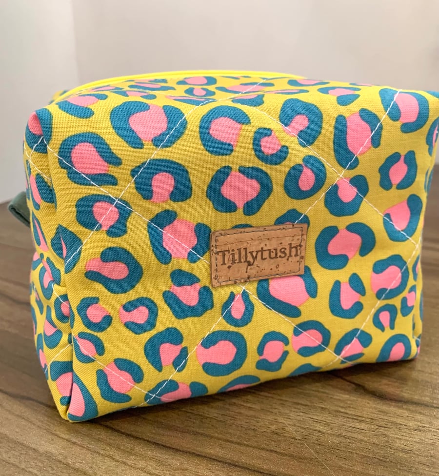 Handmade quilted boxy toiletry, makeup pouch