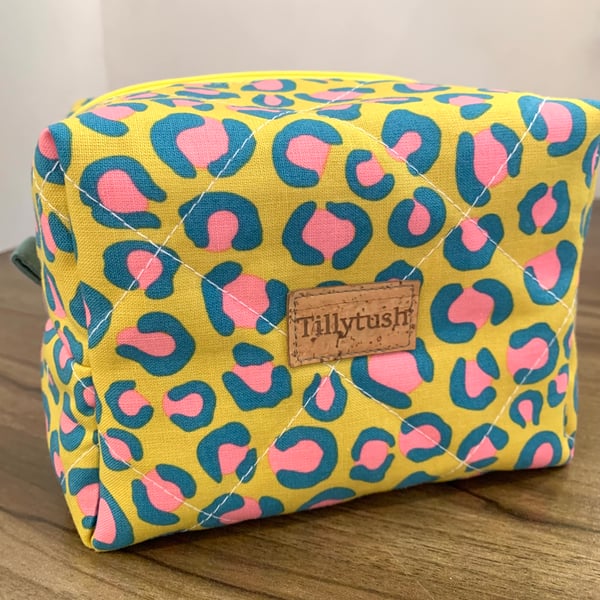Handmade quilted boxy toiletry, makeup pouch