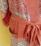 Ladies dressing gown kimono bath robe salmon pink grey upcycled summer robe - Image 3