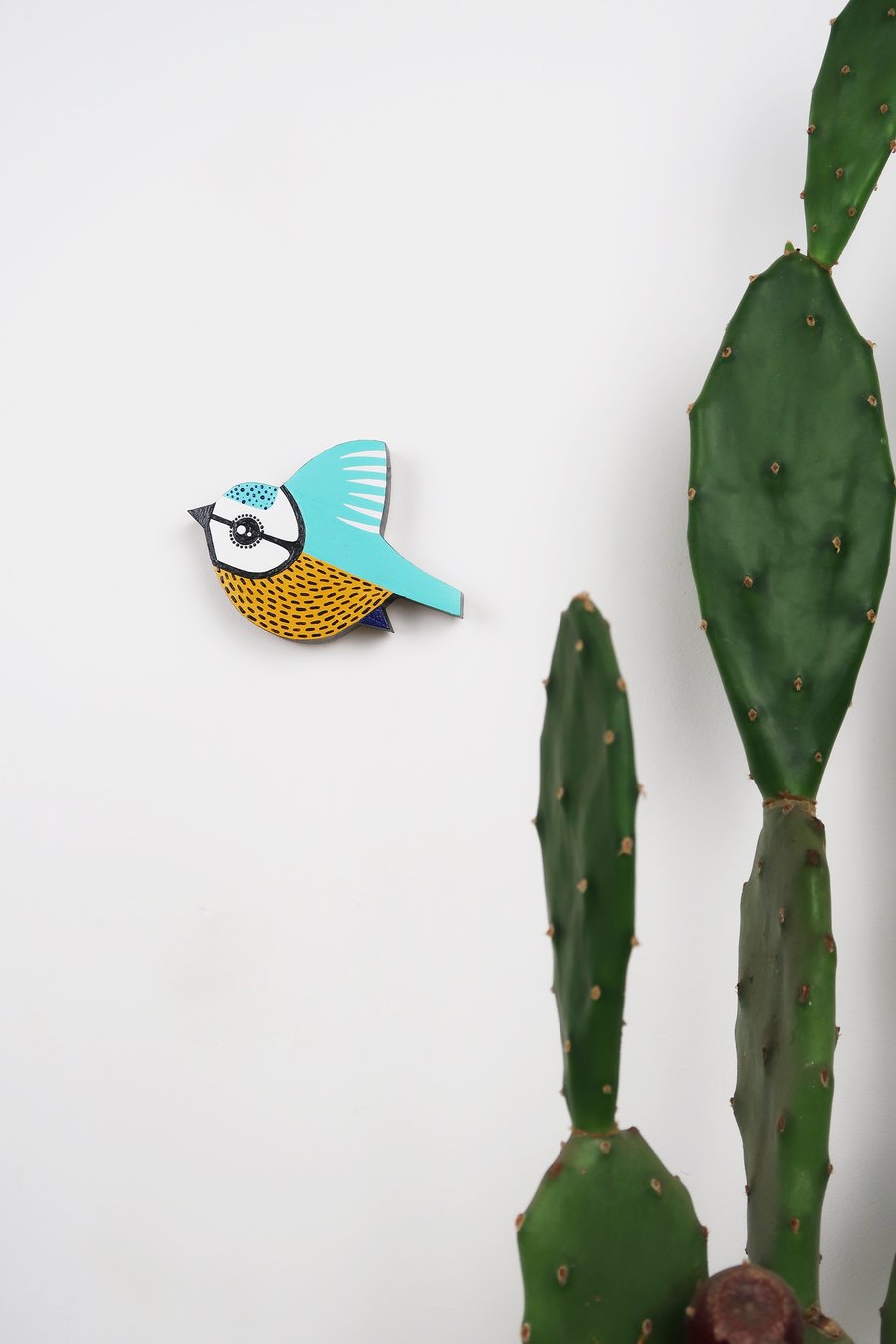 Blue tit wall decoration, miniature flying bird, british birds art, hand painted