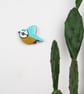 Blue tit wall decoration, miniature flying bird, british birds art, hand painted - Image 1