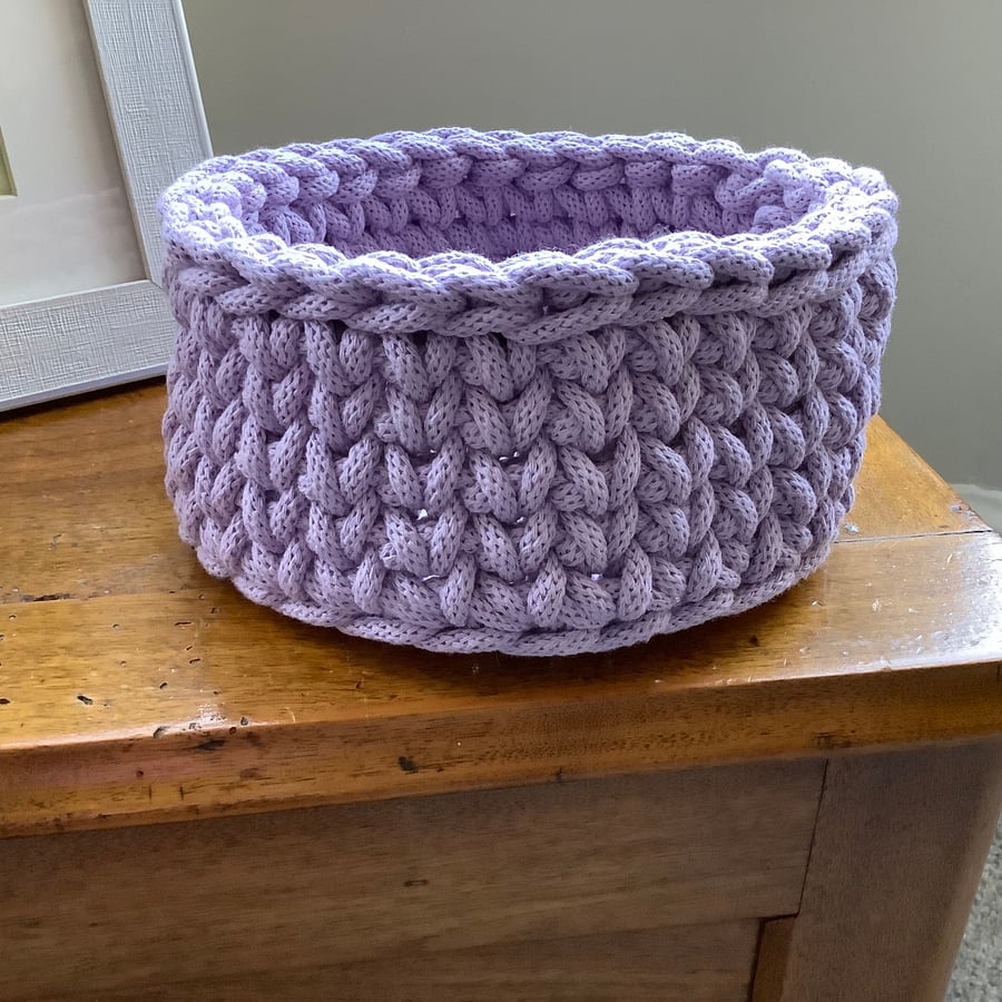 Crochet Basket with a Wooden Base 