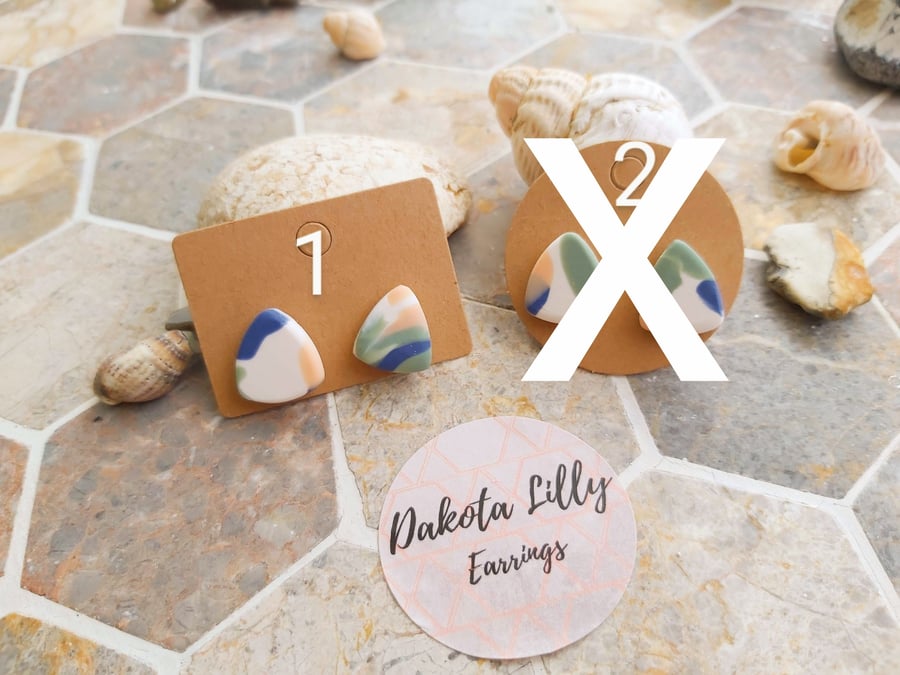 Blue, Peach and Green polymer clay studs 
