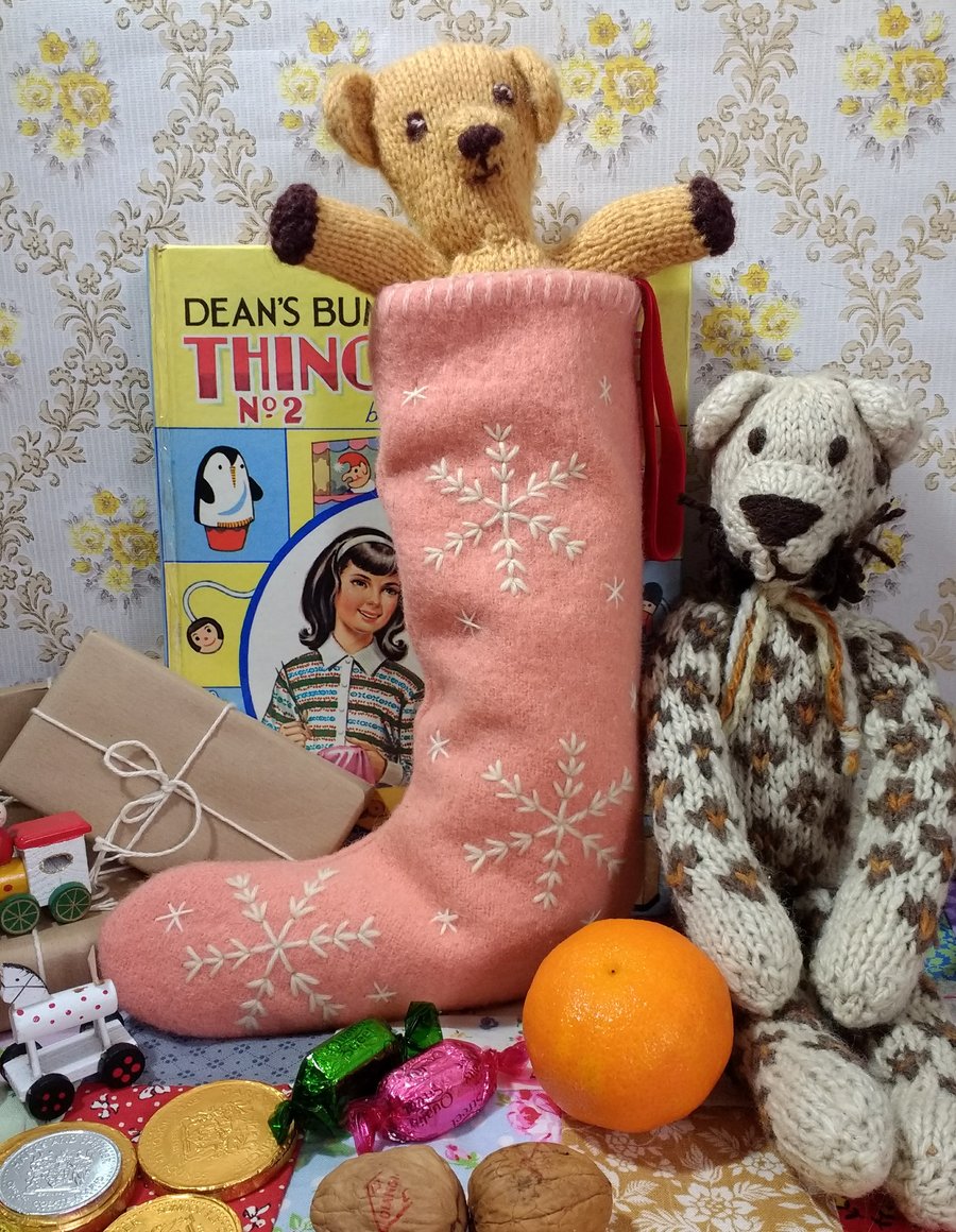 Wee sized embroidered Christmas stocking