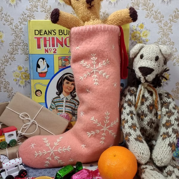 Wee sized embroidered Christmas stocking