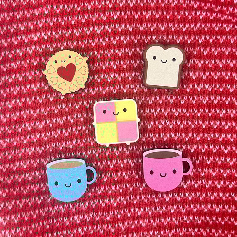 Kawaii Afternoon Tea Wooden Pin or Brooch Set - Choose Any 2