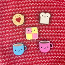 Kawaii Afternoon Tea Wooden Pin or Brooch Set - Choose Any 2