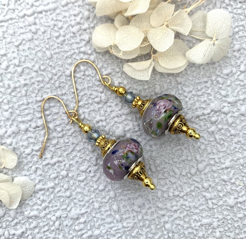  Lampwork Vintage Style Drop Earrings