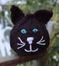 Black Cat tea cosy - hand knitted - to fit a small tea for one or two teapot