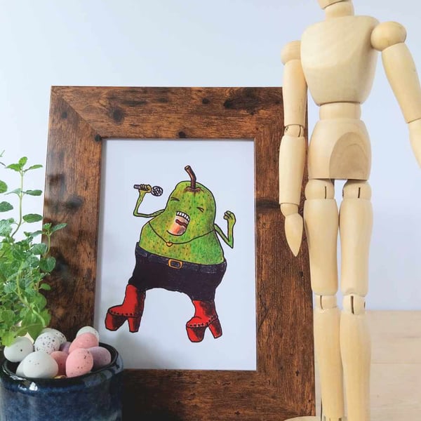 Illustration print of singing pear character