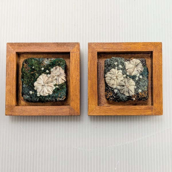 Mossy Textile Mini Art in varnished wooden frame.