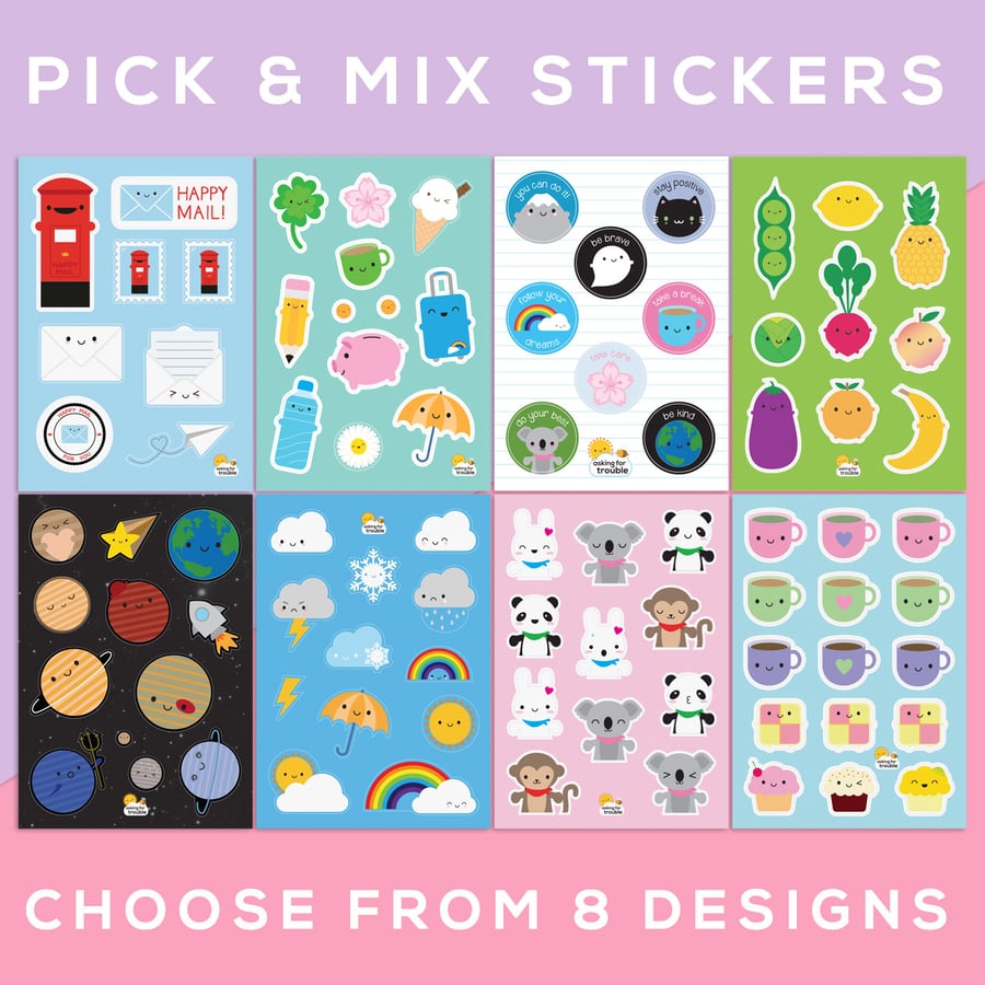 Kawaii Sticker Sheets - Pick & Mix Any 1, 2 or 4
