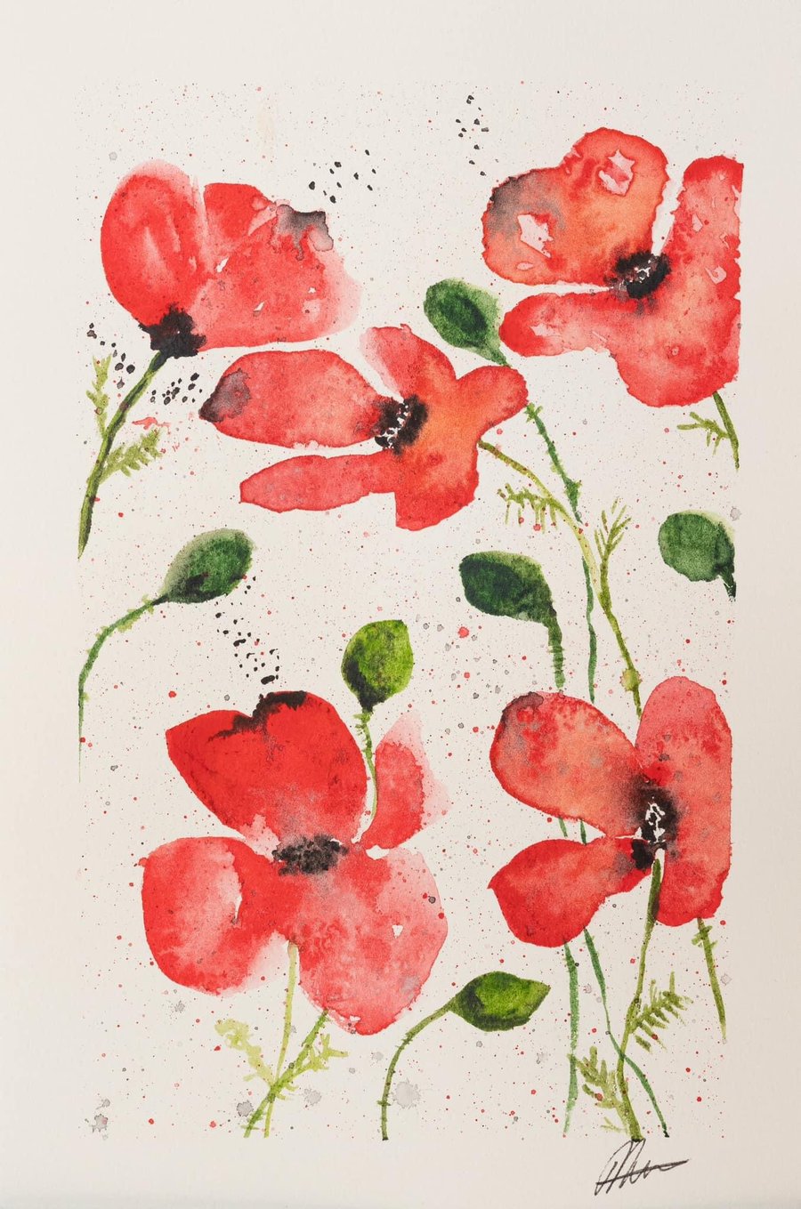 Dancing Poppies – Watercolour Poppy Print – Mounted Floral Wall Art