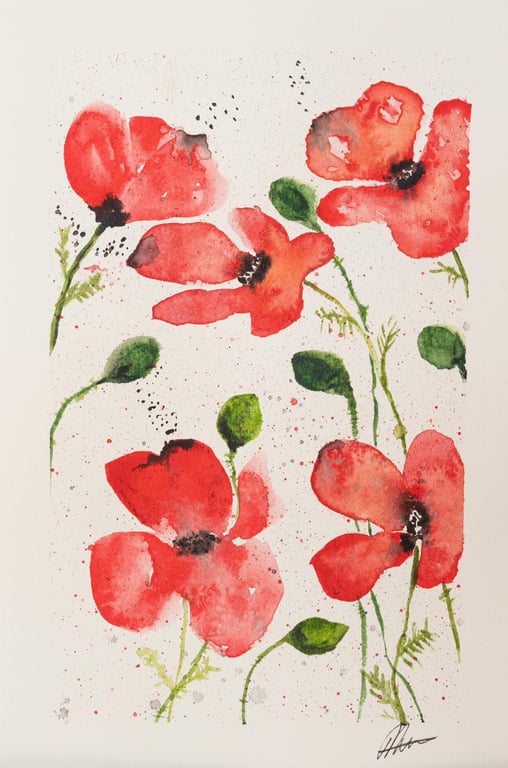 Dancing Poppies – Watercolour Poppy Print – Mounted Floral Wall Art