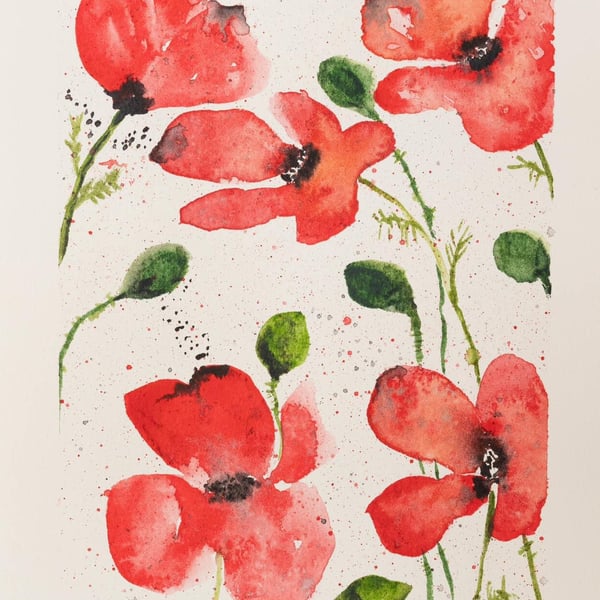 Dancing Poppies – Watercolour Poppy Print – Mounted Floral Wall Art