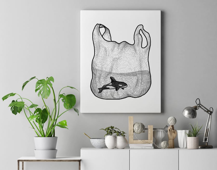 Trapped Canvas Print - 40x30cm Plastic Pollution Awareness Eco Friendly Trash St