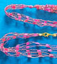Crocheted necklace in shades of deep pink with a touch of gold, lightweight  - Image 2