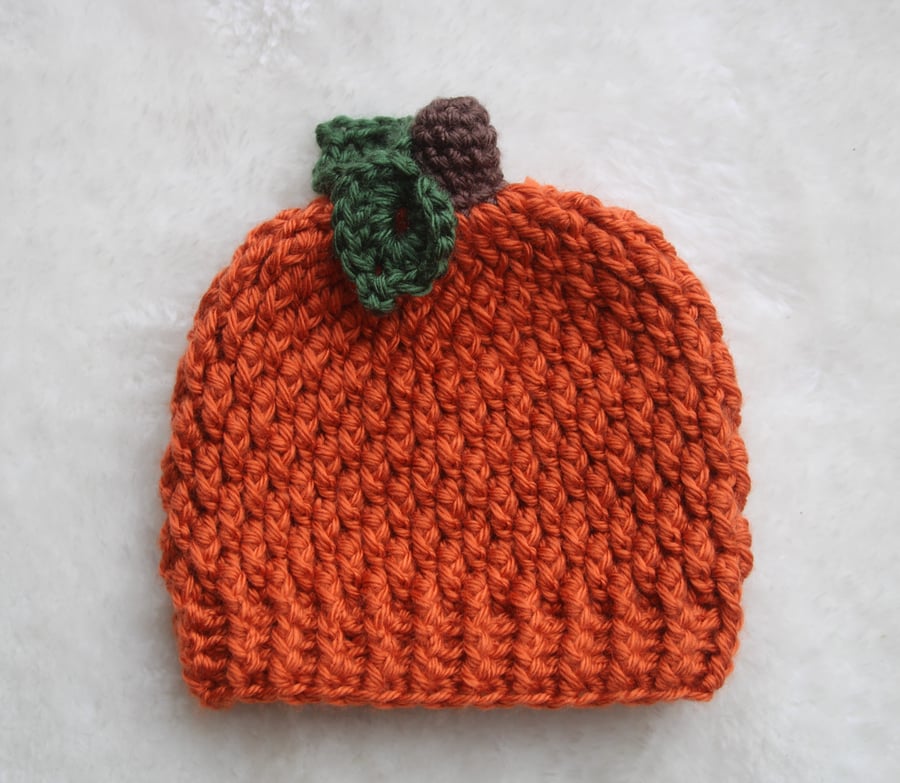 Pumpkin Beanie Hat for Baby - Costume Hat - Sizes 3-6 Months & 6-12 Months