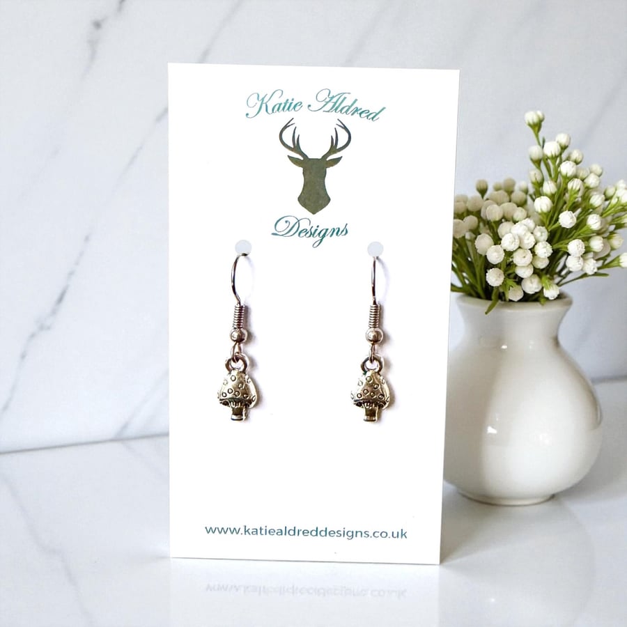Image of Charm Earrings - Mini Silver Toadstool