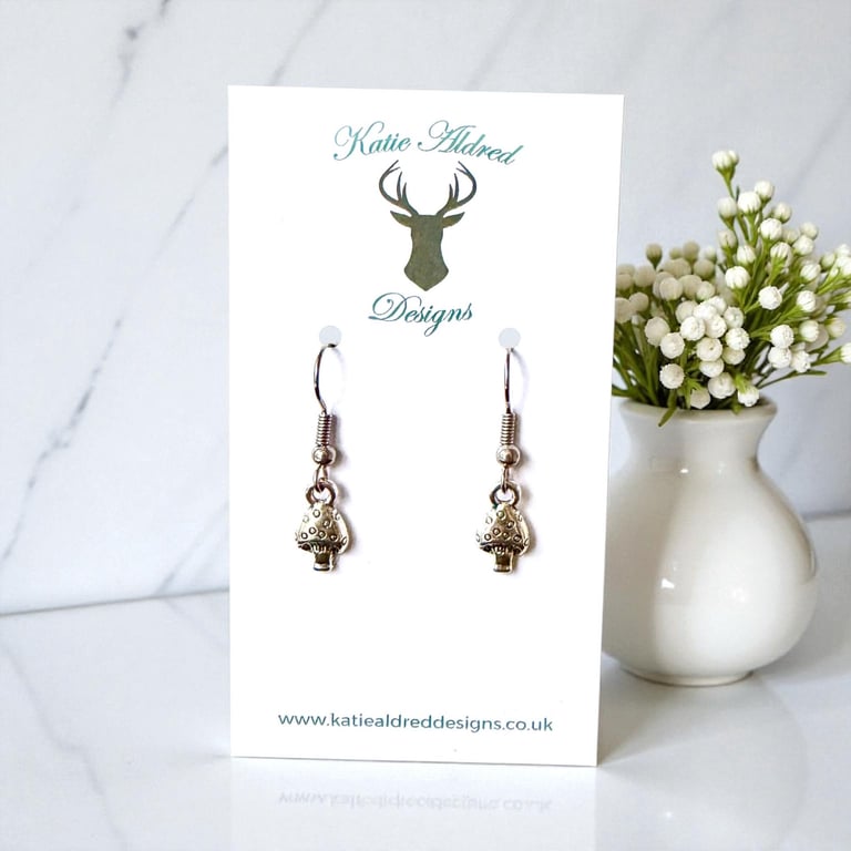 Charm Earrings - Mini Silver Toadstool