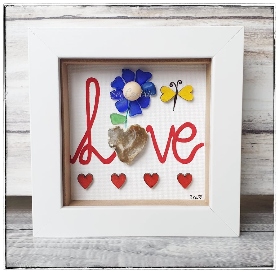 Seaglass and pebble art LOVE