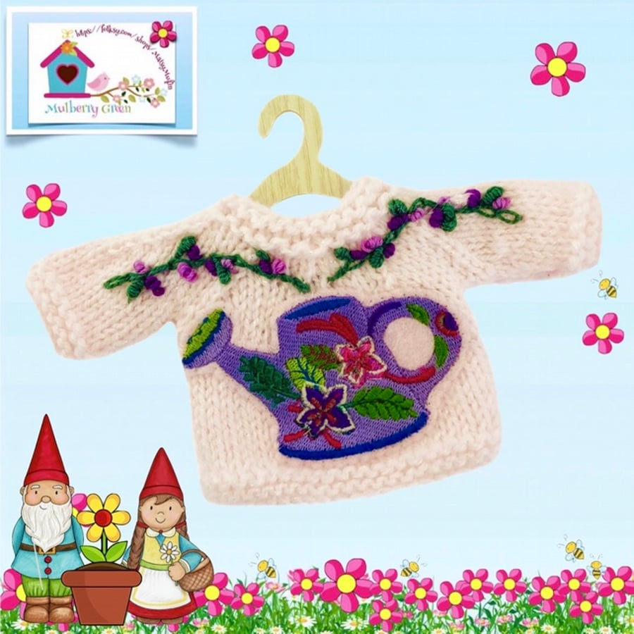 Pink Jumper embroidered with a Watering Can full of Flowers