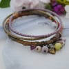 Sari bangle charm bracelet set with jade and brass heart