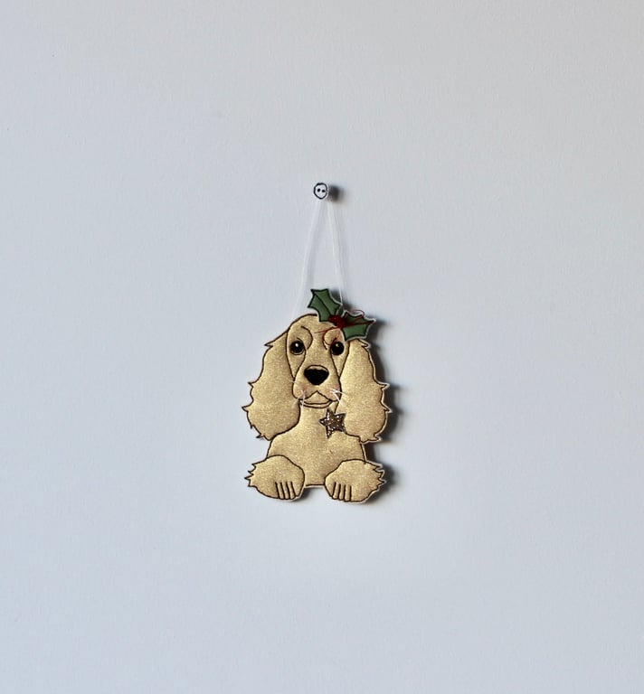 Special Order for Caroline -  'A Spaniel with Holly' - Hanging Decoration