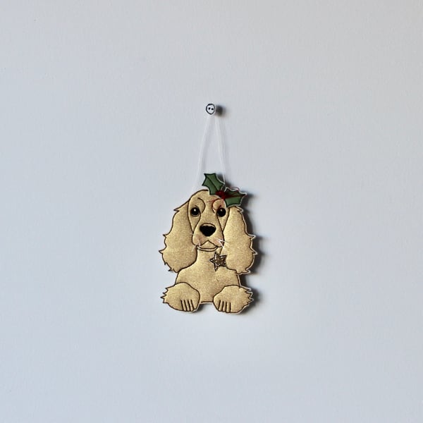 Special Order for Caroline -  'A Spaniel with Holly' - Hanging Decoration