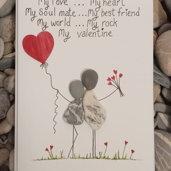 My valentine, valentines pebble art card