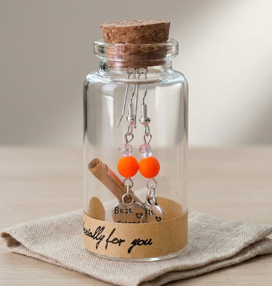 Neon Orange  Best Friend Earrings in a Bottle