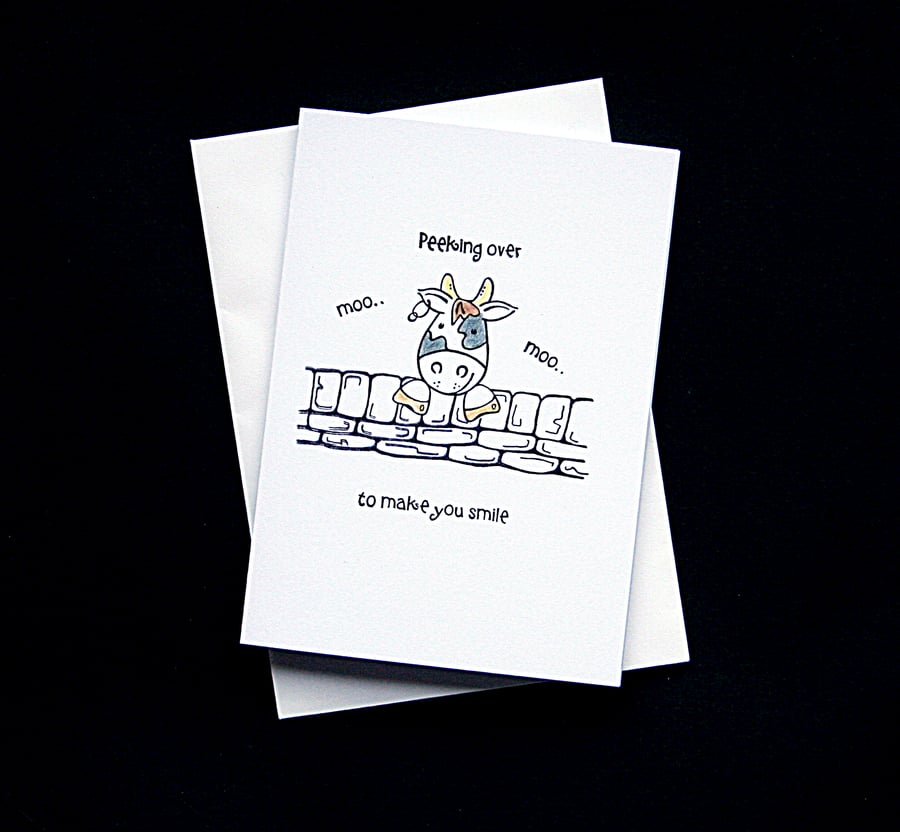 Peeking Over Cow - Handcrafted (blank) Card - dr16-0064