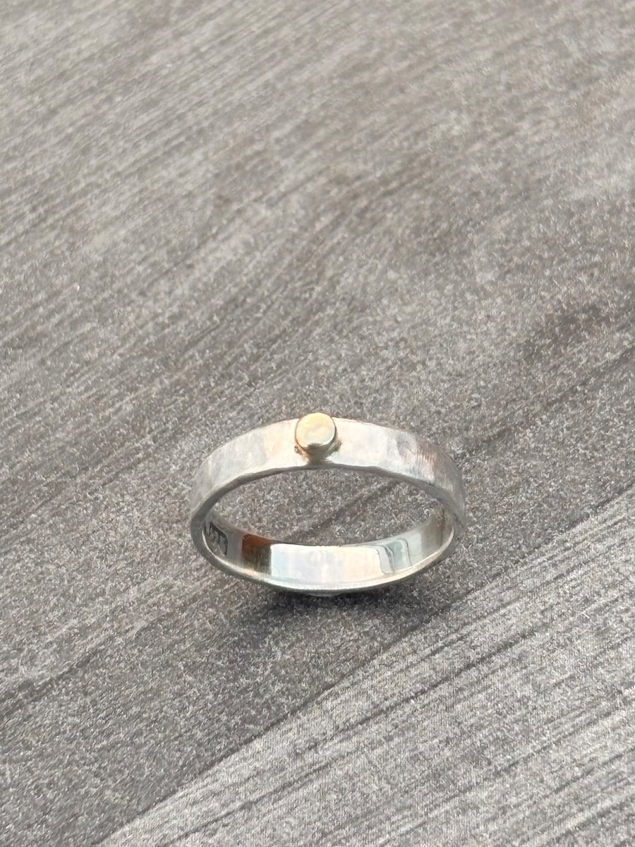 Gold Button Silver Ring 