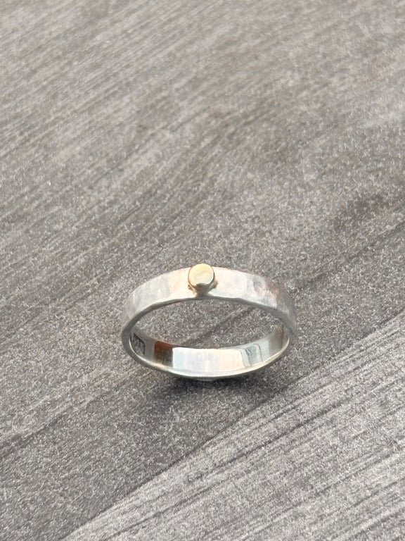 Gold Button Silver Ring 