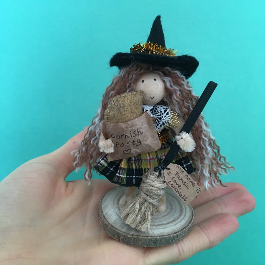 Tiny Cornish Witch Doll Decoration, Halloween Witch Core Ornament