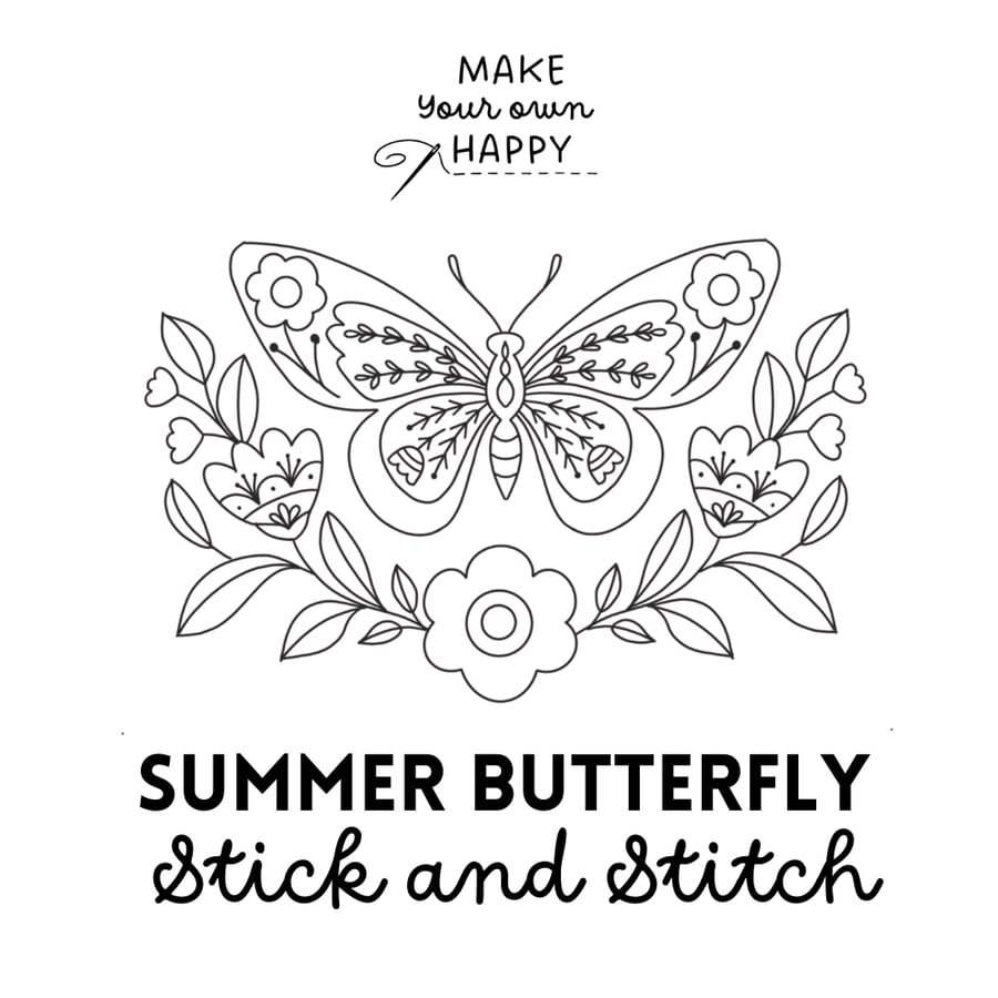 Summer Butterfly Stick & Stitch (Dissolvable Pattern for Embroidery)