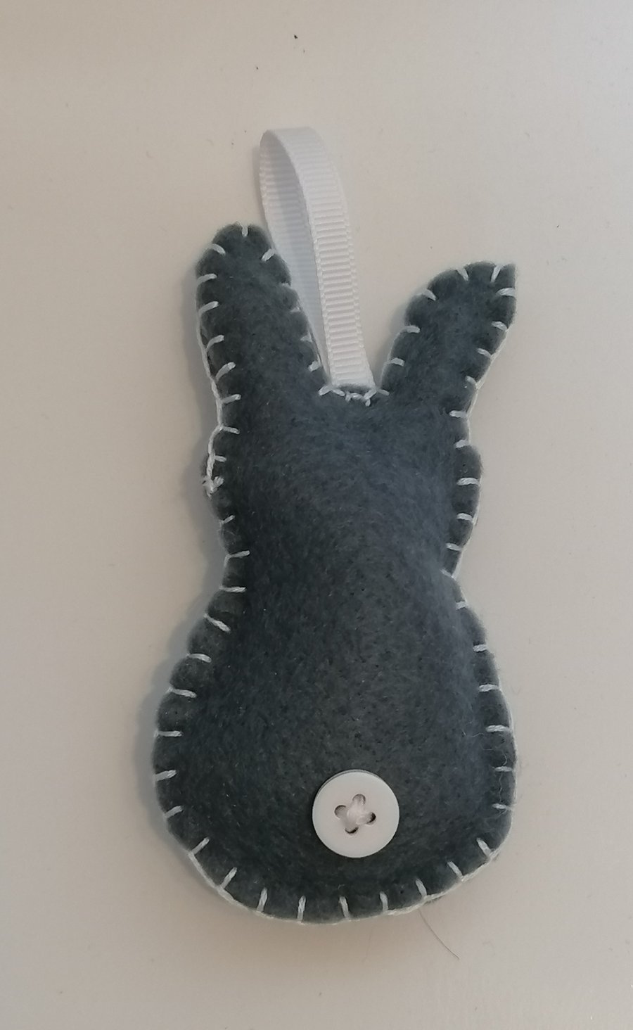 Handmade handsewn felt rabbit - grey to hang up 