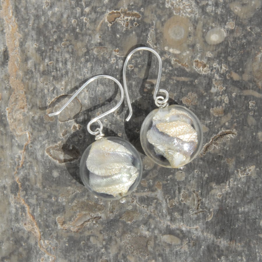Sterling silver and Murano glass earrings - purple grey on cream