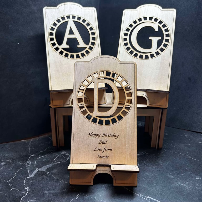 Wooden Phone Stand Monogram, Personalised card alternative