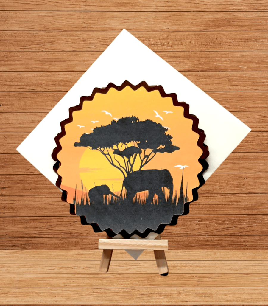 Stunning easel fold elephant safari birthday card